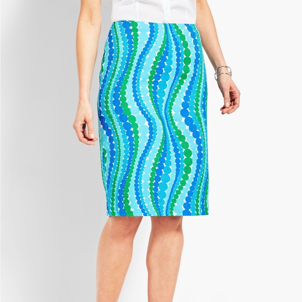 TALBOTS women’s WAVY DOTS PENCIL SKIRT size 4P perfect condition green blue